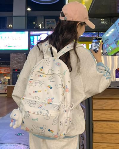 Print Backpack - Stylish and Versatile Canvas Shoulder Bag for Adventures comes with 1 pcs accessory (White,Pendant included)3