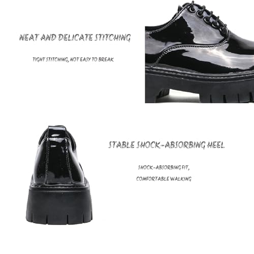 Mens Platform Lace Up Chunky Heel Oxfords Round Toe Slip On Non-Slip Waterproof Lug Sole Business Dress Loafers Derbys Classic Work Office Wedding Formal Shoes 5