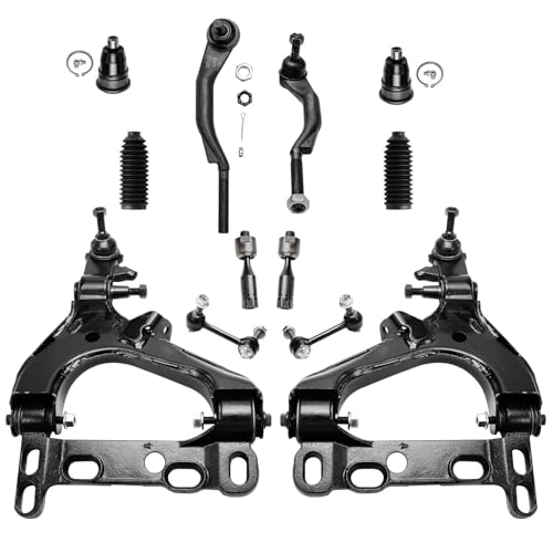 Image of Detroit Axle - 14pc Front End Kit for Chevy Trailblazer EXT GMC Envoy XL XUV Buick Rainier Isuzu Ascender Saab 9-7X Olds Bravada, Lower Control Arms w /Ball Joints Struts Sway Bars Tie Rods Boots