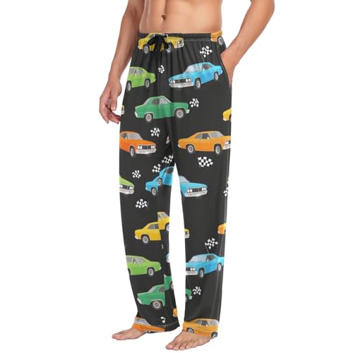 Retro Race Cars Pajama Pants Machinery Trucks Lounge Sleepwear PJs Men's Pajama Bottoms Casual Lightweight Sleep Pants L4