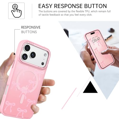 Coque iPhone 17 Pro Max rose MagSafe BENTOBEN motif nœud - 5