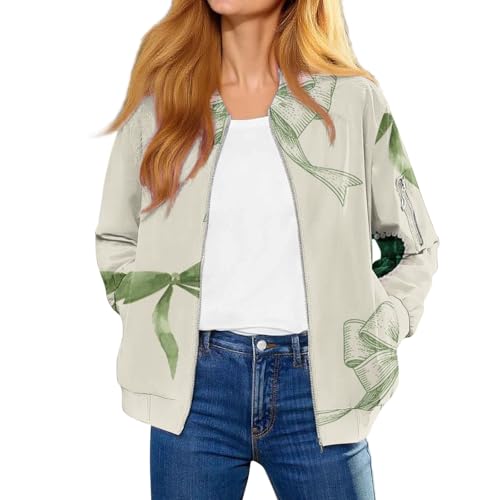 Chaqueta bomber estampada de mujer con cremallera manga larga casual