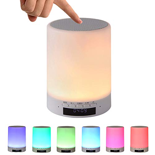 Alarm Clock Bluetooth Speaker, Night Light Bluetooth Speaker, Portable Wireless Bluetooth Speakers, Touch Control LED Speaker, Sleep Aid Bedside Table Light, Speakerphone/TF Card/AUX-in Supported