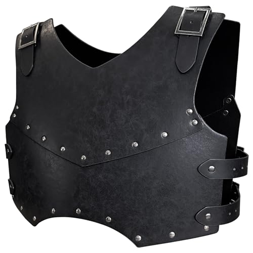 HiiFeuer Armure de poitrine médiévale en faux cuir, Retro Mercenary Knight Archer Body Armor, Armure de poitrine ajustable pour costume LARP& Ren Faire (Noir...