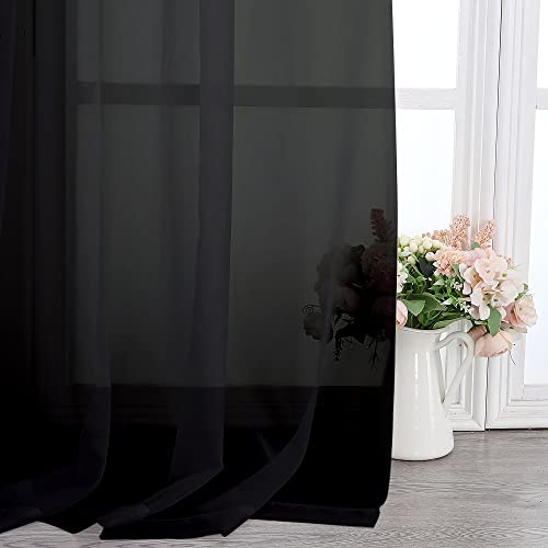 Image of Simplebrand Black Sheer Curtains 108 Inches Long, Extra Long Rod Pocket Solid Color Window Sheer Curtain Panels, Elegant Curtains & Drapes for Living Room, Bedroom 2 Panels (Black, 42 inch W x 108 inch L)