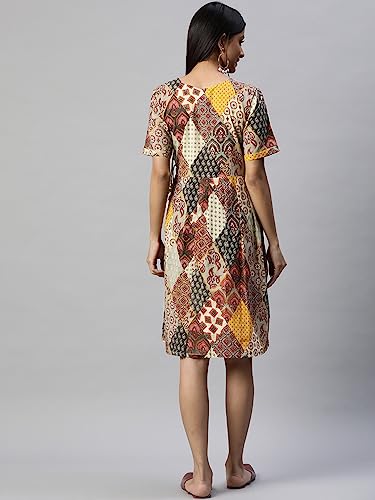 Image of arriva fab Women's Cotton Jaipuri Floral Print A-line Dress