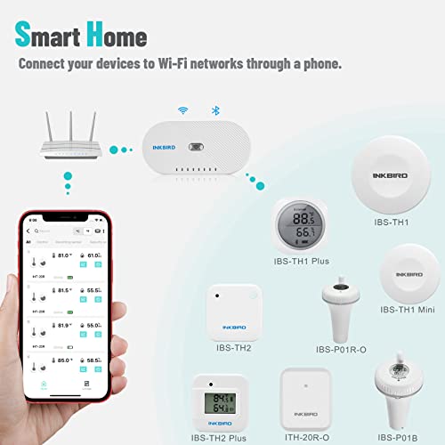 Inkbird Ibs-M1 Wifi Gateway Temperature Humidity Sensor,Supports Bluetooth And Wireless Thermometer Hygrometer Connection With Save And Export Data,Real Time And Remote Monitoring And Alert. #TOP1