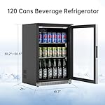 Weili 20 Inch Built in Beverage Refrigerator with Lock, Under Counter or Freestanding 120 Can Soda Beer Drink Cooler Fridge with Stainless Steel and Glass Door - Image 2