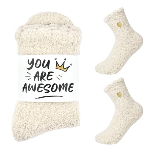Brikabia You Are Awesome Fuzzy Socks for Women - Ultra Soft Slipper Socks Self Care Birthday Gifts for Women Valentines