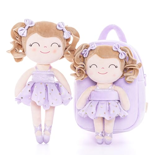 Gloveleya Toddler Backpack Baby Ballerina Girl Gifts Plush Curly Hair Ballet Backpack - White Purple 9 inches4