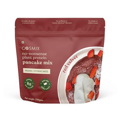 Image of Cosmix No-Nonsense Protein Pancake | 8g Protein /Serving | Instant Breakfast with Supergrain Blend (Oats, Jowar, Kodo, Little Millet) | Pancake Mix | No Maida, No Refined Sugar | Red Velvet - 200g