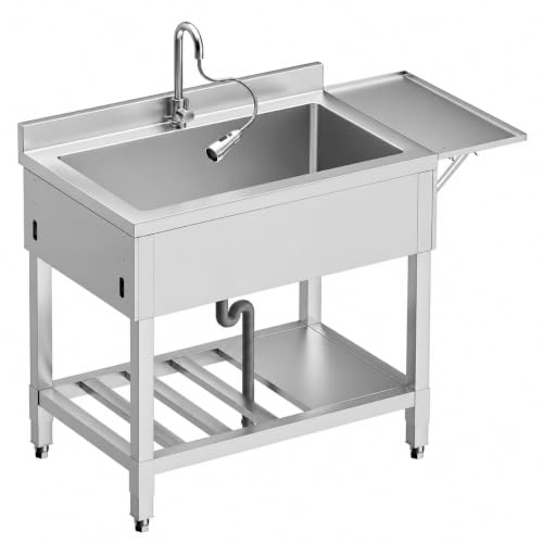 Image of Foldable Utility Sink, Stainless Steel with Side Table