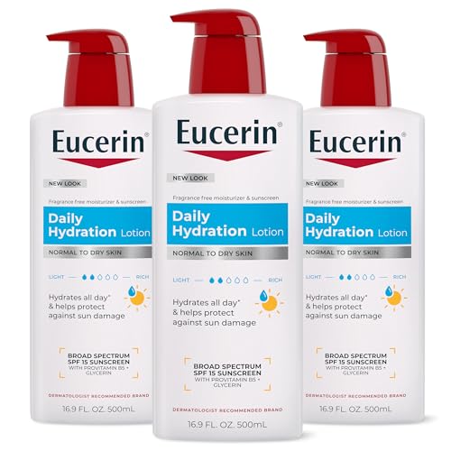 Eucerin Daily Hydration Lotion with SPF 15 - Broad Spectrum Body Lotion for Dry Skin - 16.9 fl. Oz. Pump Bottle (Pack of 3)
