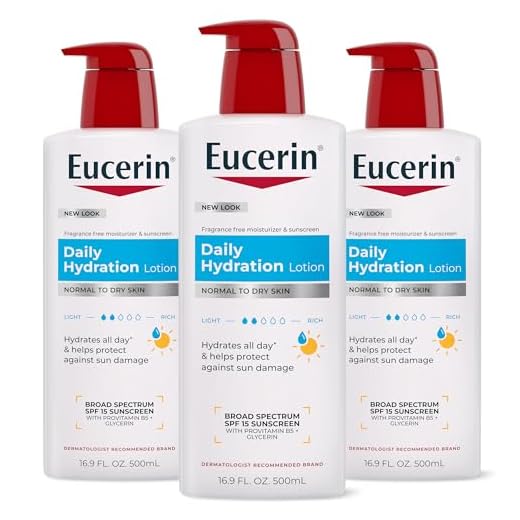 Eucerin Daily Hydration Lotion with SPF 15 - Broad Spectrum Body Lotion for Dry Skin - 16.9 fl. Oz. Pump Bottle (Pack of 3)