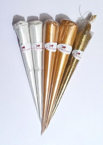 Ceramic Cones for Arts & Crafts | Lippan Art | Mandala Art | Pottery | Liner | DIY Decorative Purposes Pack of 5 (2pc WH+2pc GO+1pc GO GLITT)