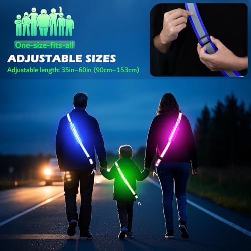 Leuchtband Joggen mit Reflektor Gürtel,LED Reflektorband USB Typ C Verstellbarer Lauflicht mit Reflektoren Licht für Jogger Laufen Fahrrad Hundewandern Outdoor Sports für Männer, Frauen und Kinder