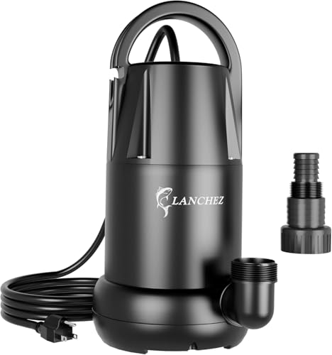 LANCHEZ Sump Pump 3/4 HP 4450 GPH Submersible Water Pump Thermoplastic Portable Utility Pump High Flow Water Removal for Swimming Pool Garden Pond Basement Window Wells with 25ft Long Power Cord