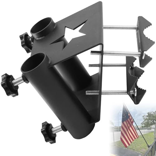 Heavy Duty 2 Position Flagpole Mount Bracket for Balcony Railing Truck Flag Pole Holder Clamp,Flag Pole Holder Bracket,Horizontal and Vertical Railings Installation,Strong and Rust Free by KSWLOR - Used condition - US$22.99