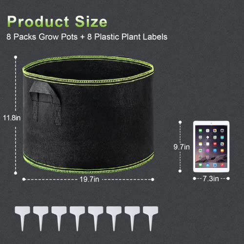 Decorlife 8-Pack Grow Bags, 15 Gallon Thickened Nonwoven Fabric Pots With Handles, Black, Come With Plant Labels #TOP1