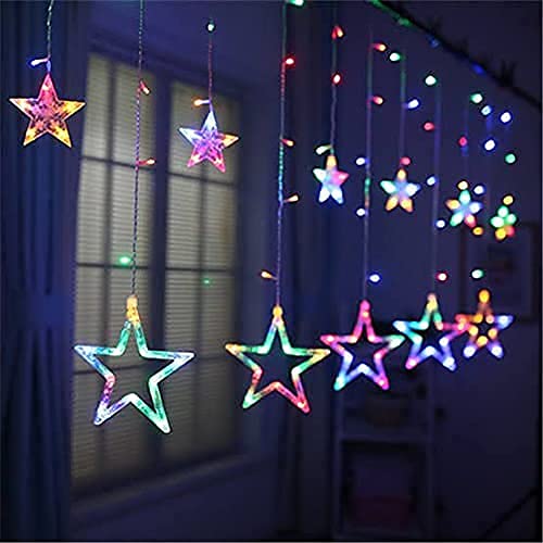 Image of RSCT Star Curtain Lights 12 Stars,138 String Led /Pixel Light 2.5 Meter for Christmas Decoration-Strip Led Light for Party Birthday Valentine Room Decor-Christmas (Multi)