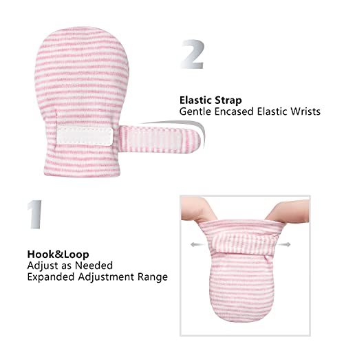 Image of Newborn Baby No Scratch Mittens Stay On, 100% Cotton Breathable, Adjustable Infant Gloves for Baby Boys Girls Mittens