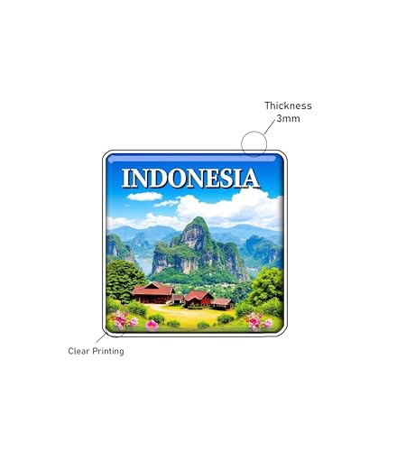 Image of Gift Me Bazar Country Fridge Magnet for Home Kitchen Refrigerator Door Stylish Decor Multicolored Souvenir Gift | Country Theme MDF Wooden Fridge | Souvenir Travel Magnets (Indonesia Fridge Magnet)