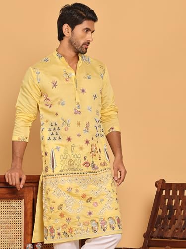 Image of Jompers Floral Embroidered and Sequins Kurtas (Yellow, 4XL)