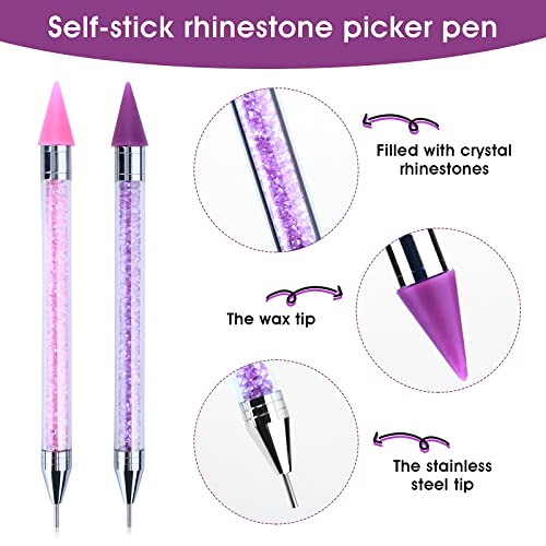 Nail Art Rhinestone Picker Tool Kit - Dual Ended Wax Pen with 2 Extra Tips & Tweezer for Gems Crystals, Picture color - Image 2