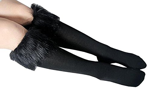 Image of Women's Fur Socks Furry Fuzzy Leg Warmers Soft Boot Cuffs Cover High Socks