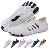 Barefoot Shoes Women,Non-Slip Athletic Barefoot Shoes Wide Toe Water Shoe Hiking Footwear with Quick-Drying, Ergonomic Five-Finger Design for Water and Off-Road Adventures White Black