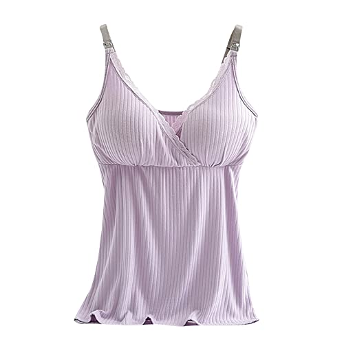 Image of Binmer Nursing Cami Tank Tops for Breastfeeding Women with Built in Bra Sleeveless V Neck Camisole Soft Comfy Pregnant Shirts A-Purple