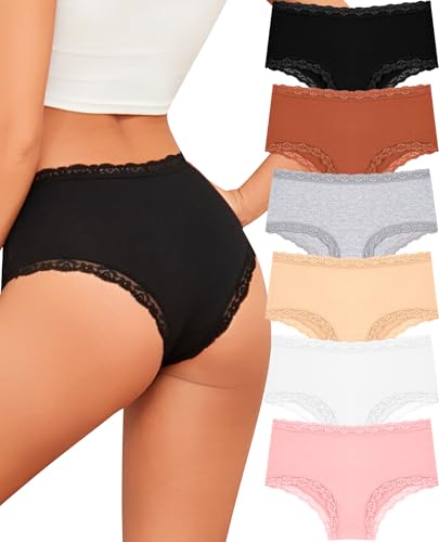 Sth Big Cotton Underwear for Women High Waisted Womens Underwear Pack Sexy Lace Edge Bikini Cheeky Panties Brief