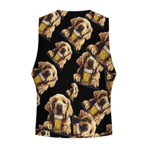 Retriever Dog Beer Men's Suit Vest Waistcoat Vests Formal Dress with 2 Pockets for Business Casual Tuxedo4