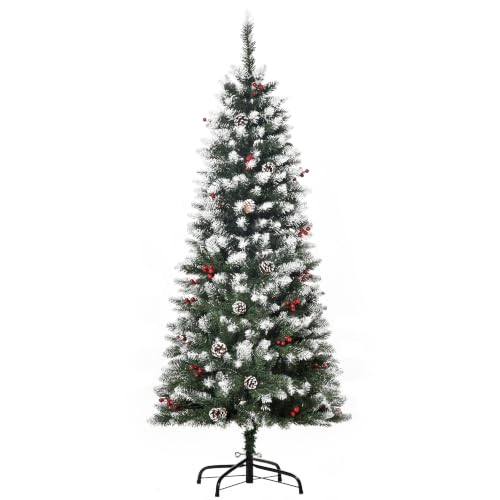 HOMCOM Árbol de Navidad Plegable 150 cm con Nieve para Interior Verde