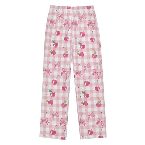 Pajama Bottoms, Bow and Cherry Pajamas Pant Sleep Long Pants Lounge Wear Sleepwear Soft Pjs