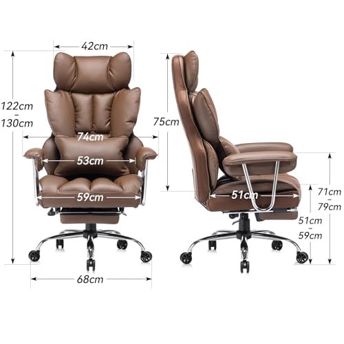 Image of Efomao Desk Office Chair Big High Back Chair PU Leather Computer Chair Managerial Executive Swivel Chair with Lumbar Support (Brown)