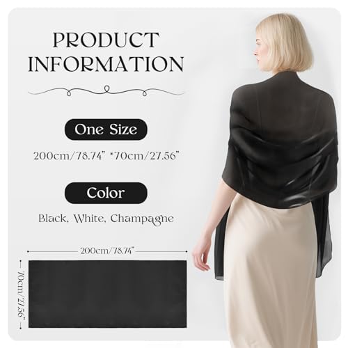 E-Clover Black Shawls and Wraps for Evening Dresses Satin Scarf for Women Long Wedding Shawls for Bridal Party Everyday Wear2