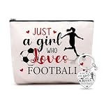 Football Gifts for Women Include Football Makeup Bag and Keyring Soccer Gifts Stuff for Birthday Christmas Footballs Cosmetic Bag with Keychain