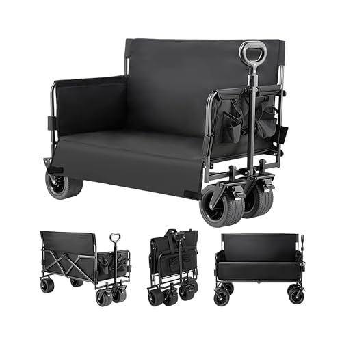 Veitoalioy Carrello da Giardino Pieghevole, Carrello per la pesca e lo shopping, Spiaggia Carrozza da campeggio, dotato le ruote del serbatoio si adattano a tutti i terreni (LY008-BLACK-J)