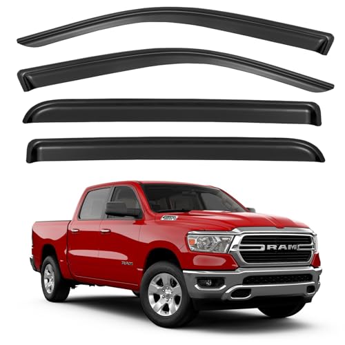 Image of Window Visors Rain Guards for 2019-2026 Dodge Ram 1500 Crew Cab (New Body Style), Out-Channel Window Vent Wind Deflectors Visors Shades for 19-26 Ram 1500 Full-Size Cab