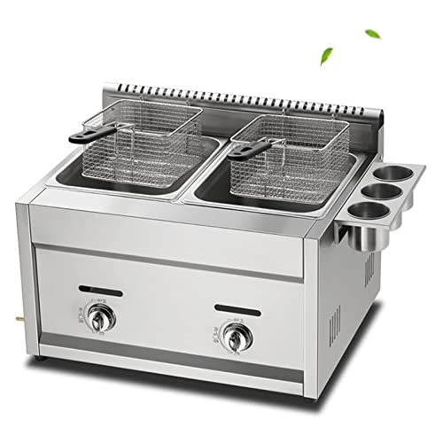 Freidora de GLP profesional comercial, freidora de gas multifunción, 22L, control de temperatura independiente, potencia de fuego ajustable, con cestas y tapa: ¡perfecta para papas fritas, r
