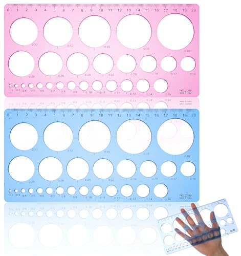 2 Stück Kreisschablone Multifunktionale Plastik-Lochschablone zum Zeichnen für Technisches Zeichnen & Basteln (Blau Rosa 21 * 10.3 * 0.2cm)