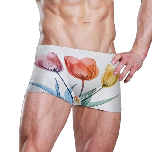 Color Tulip Flowers Mens Swim Trunk Swimwear Bathing Suit Swim Brief Square Leg Board Short S S04066443