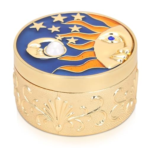 Agatige Boîte de rangement en métal ronde vintage motif étoile lune petite boîte de rangement pour bijoux, boîte cadeau personnalisée avec couvercles pour femmes et filles (doré)