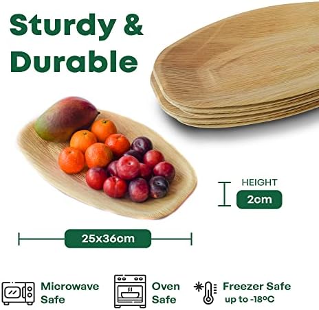DISPOSABLE GREEN  Oval Disposable Serving Dishes, Areca Serving Tray, Serving Platter for Parties, Weddings, Catering, & More, Serving Plate for Hot & Cold Food, 25cm x 36cm x 2cm, 10-pcs