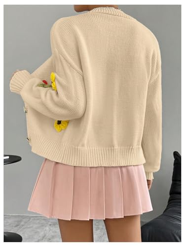 Image of SHENHE Women's Button Down Flower Cardigan V Neck Open Front Knit Crop Cardigan Sweater