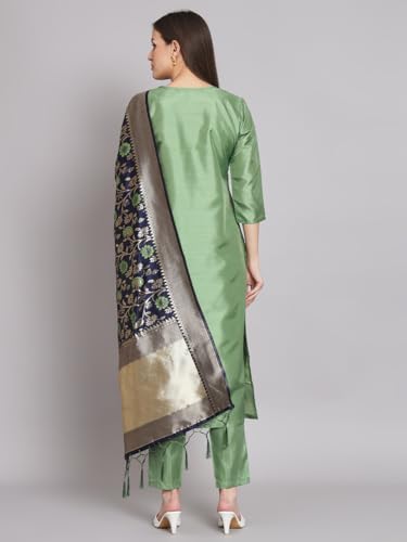 Image of VredeVogel Women's Cotton Silk Blend Kurta Pant Set with Banarasi Silk Dupatta