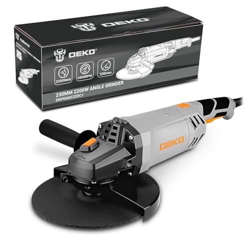 DEKOPRO 2200W Amoladora Angular Eléctrica con Cable, 230mm, Velocidad 6500 RPM, para Pulir y Amolar, Mangos Largos