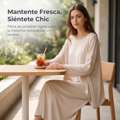 Conjunto 2 piezas para mujer de tejido fluido transpirable con pantalón largo chic 4