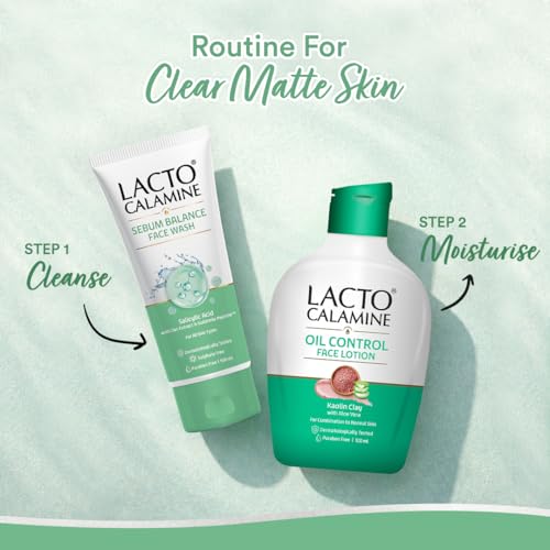 Image of Lacto Calamine Sebum Balance Face Wash| 2% Salicylic Acid, Oat Extract & Goldrella Peptide| Helps reduce acne & soothe irritation| 100 ml